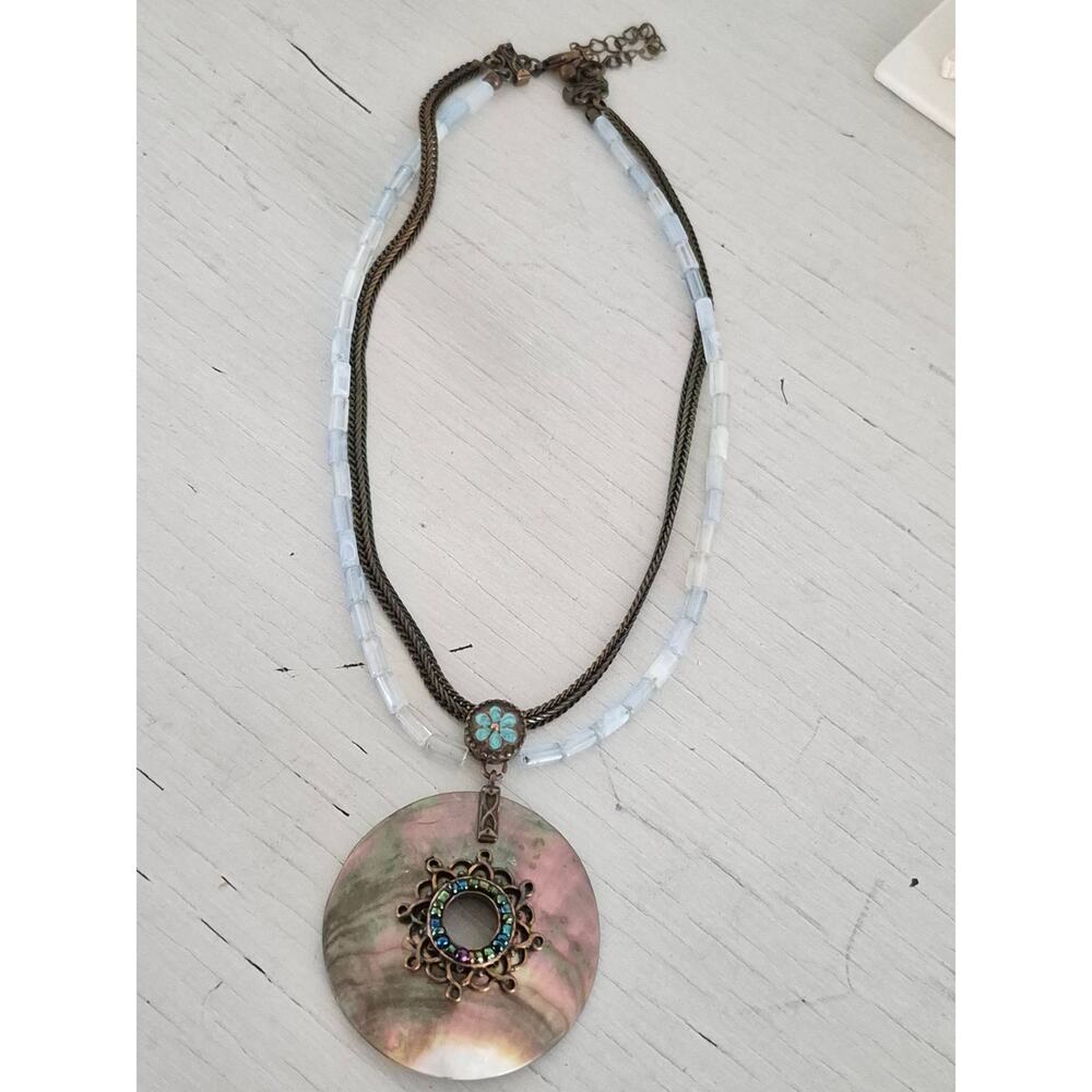 Vintage Avon Abalone and Copper Pendant Necklace - Picture 2 of 8